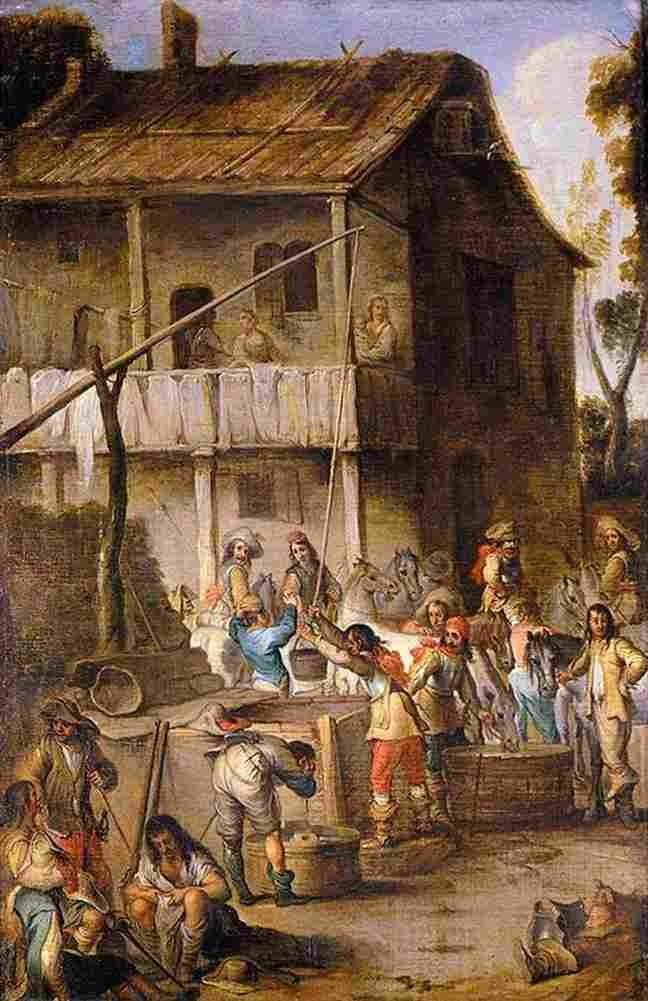 wael cornelis de soldiers before a tavern Art A4 Photo Print