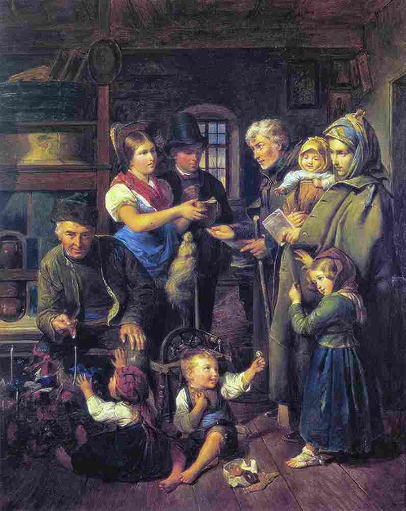 wald A Traveling Family of Beggars is Rewarded by Poor Peasants on Christmas Eve Art A4 Photo Print