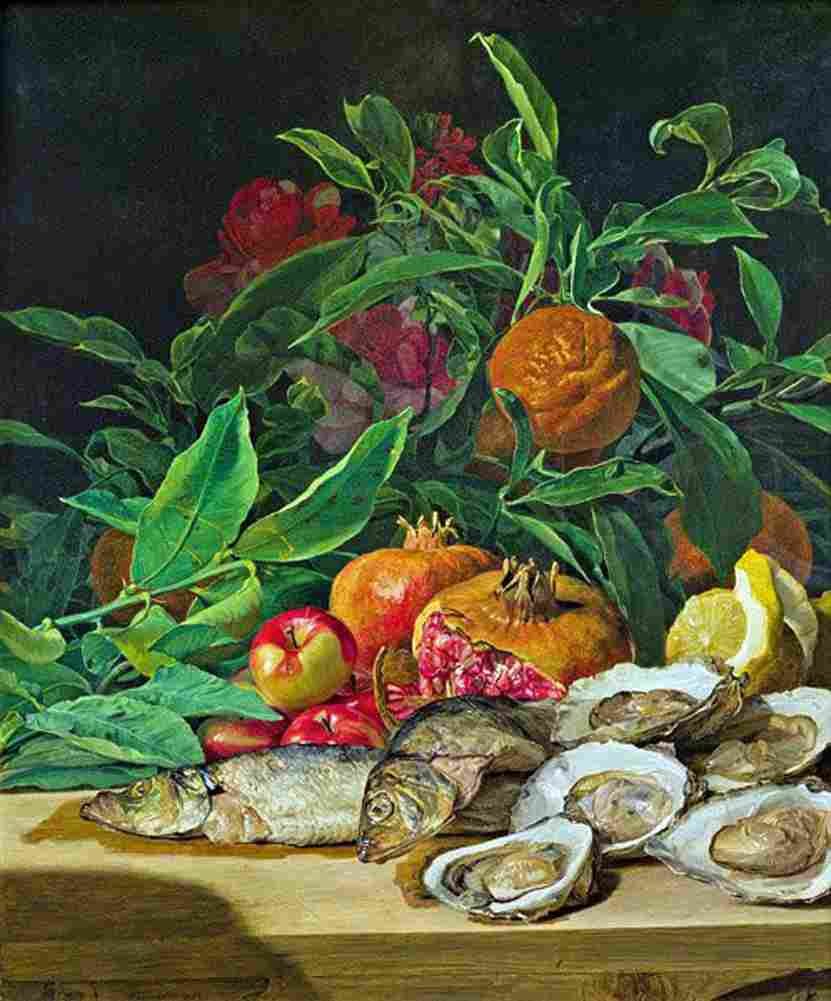 wald Still life with Ostriches Fish and Exotic Fruit Art A4 Photo Print