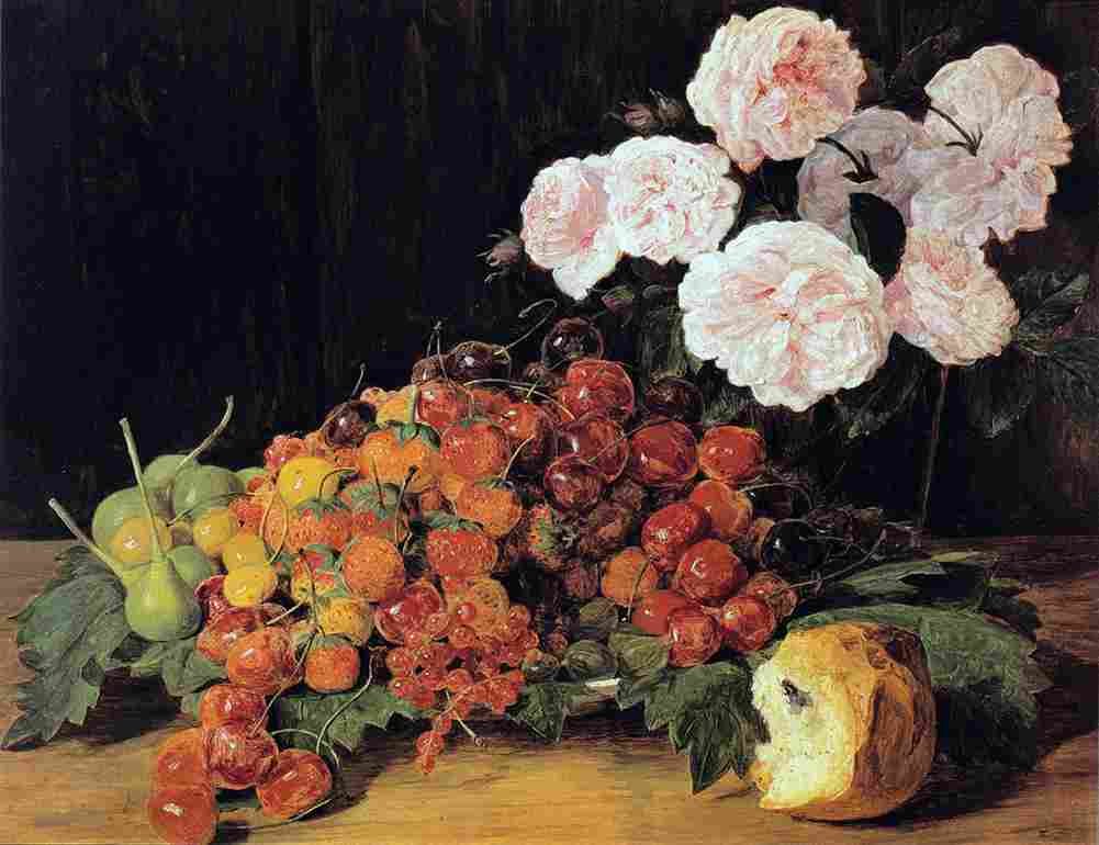 wald Still life with Roses Strawberries and Bread Art A4 Photo Print