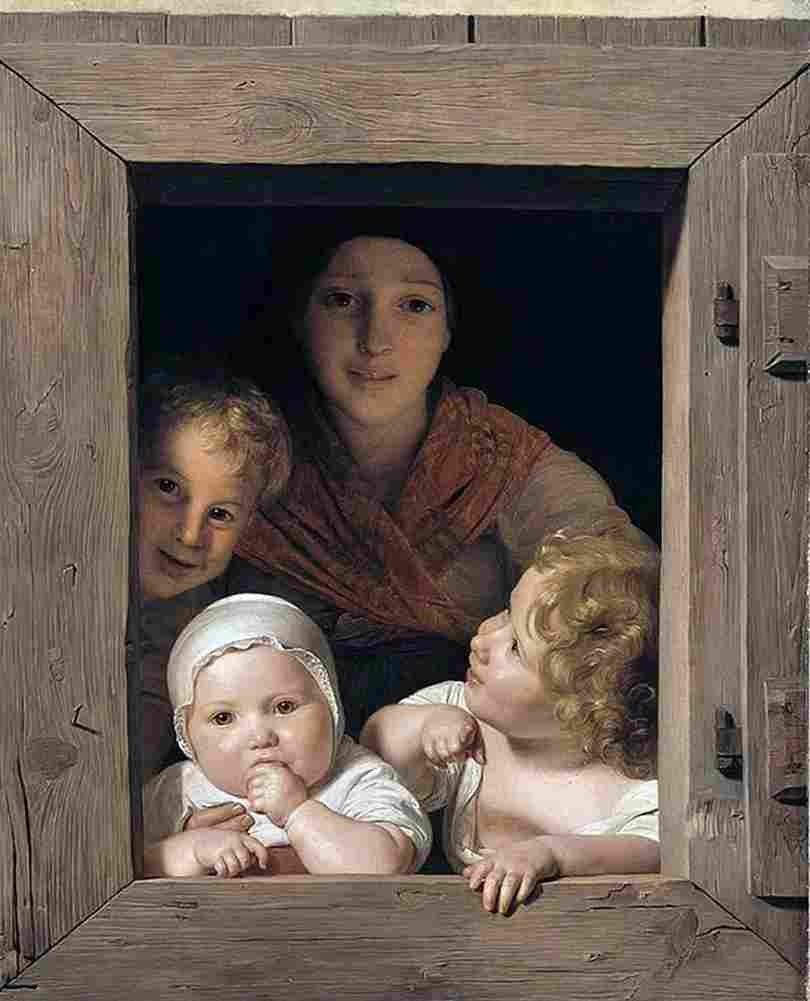 wald Young Peasant Woman with Three Children at the Window Art A4 Photo Print