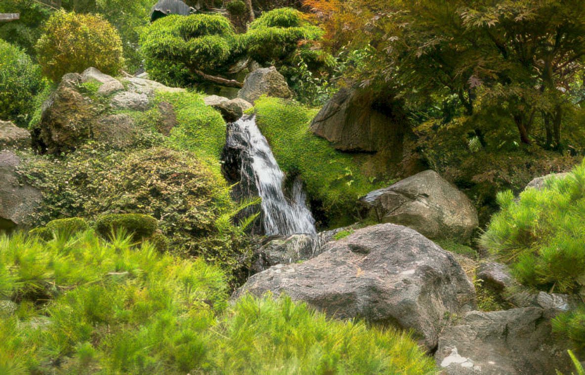waterfall garden boulders Vintage A4 Photo Print