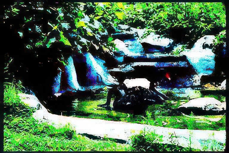 waterfall garden lantern Vintage A4 Photo Print