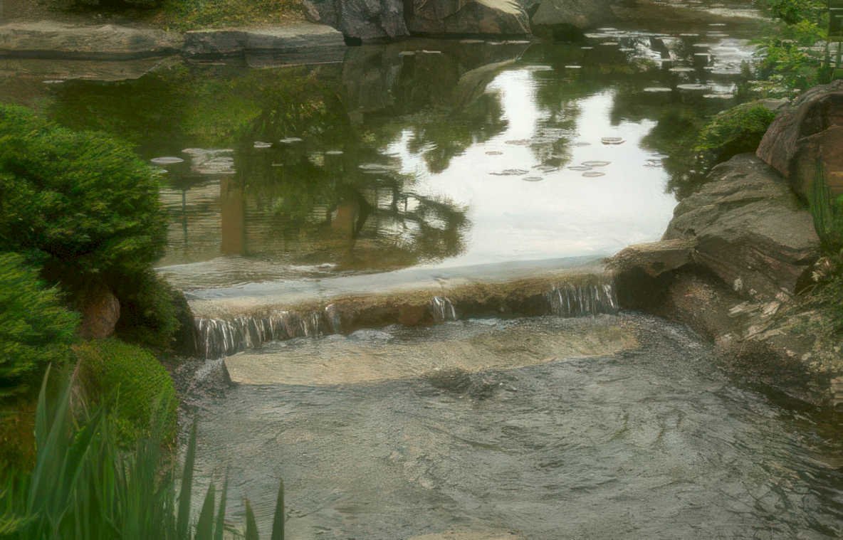 waterfall garden pond Vintage A4 Photo Print