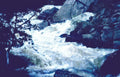waterfall rocks blue Vintage A4 Photo Print