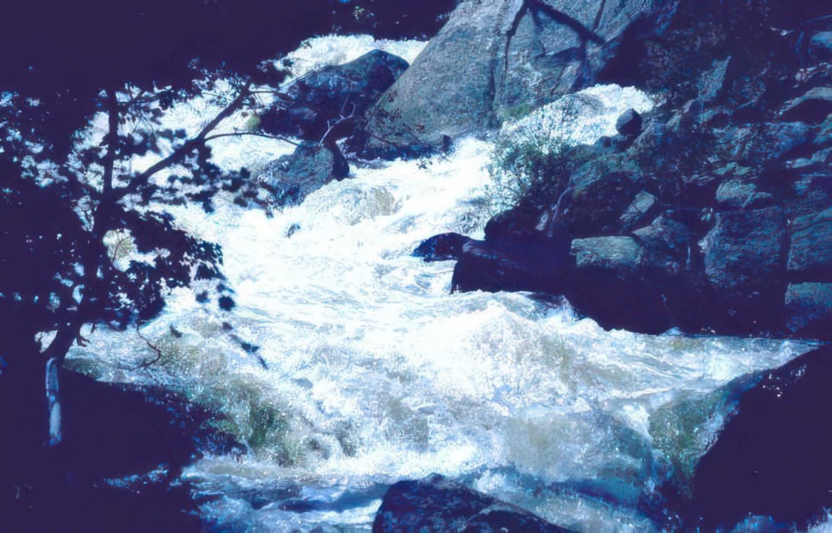 waterfall rocks blue Vintage A4 Photo Print