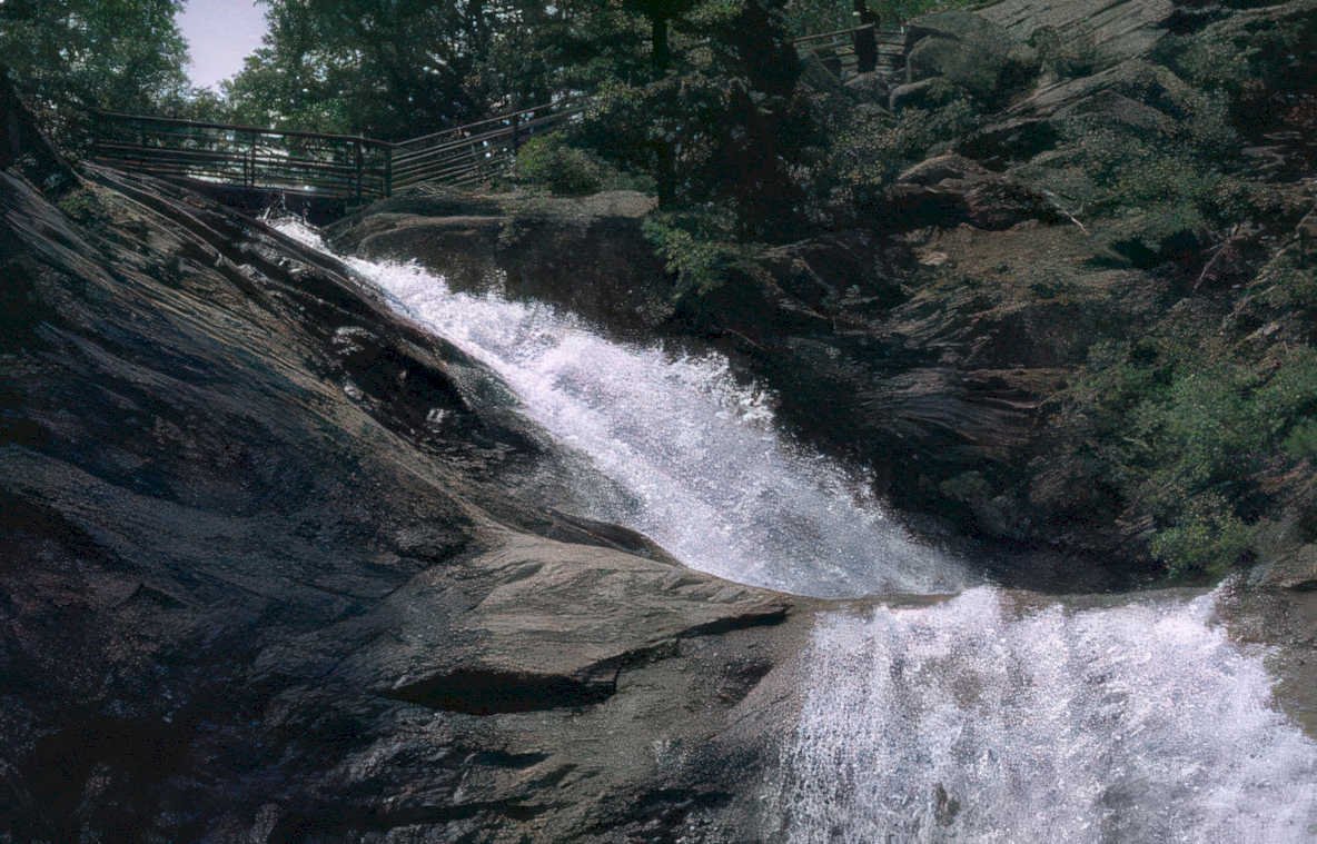 waterfall rocks railing Vintage A4 Photo Print