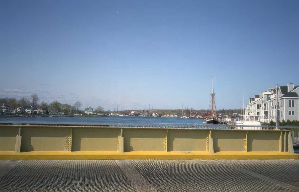 waterfront bridge boats Vintage A4 Photo Print