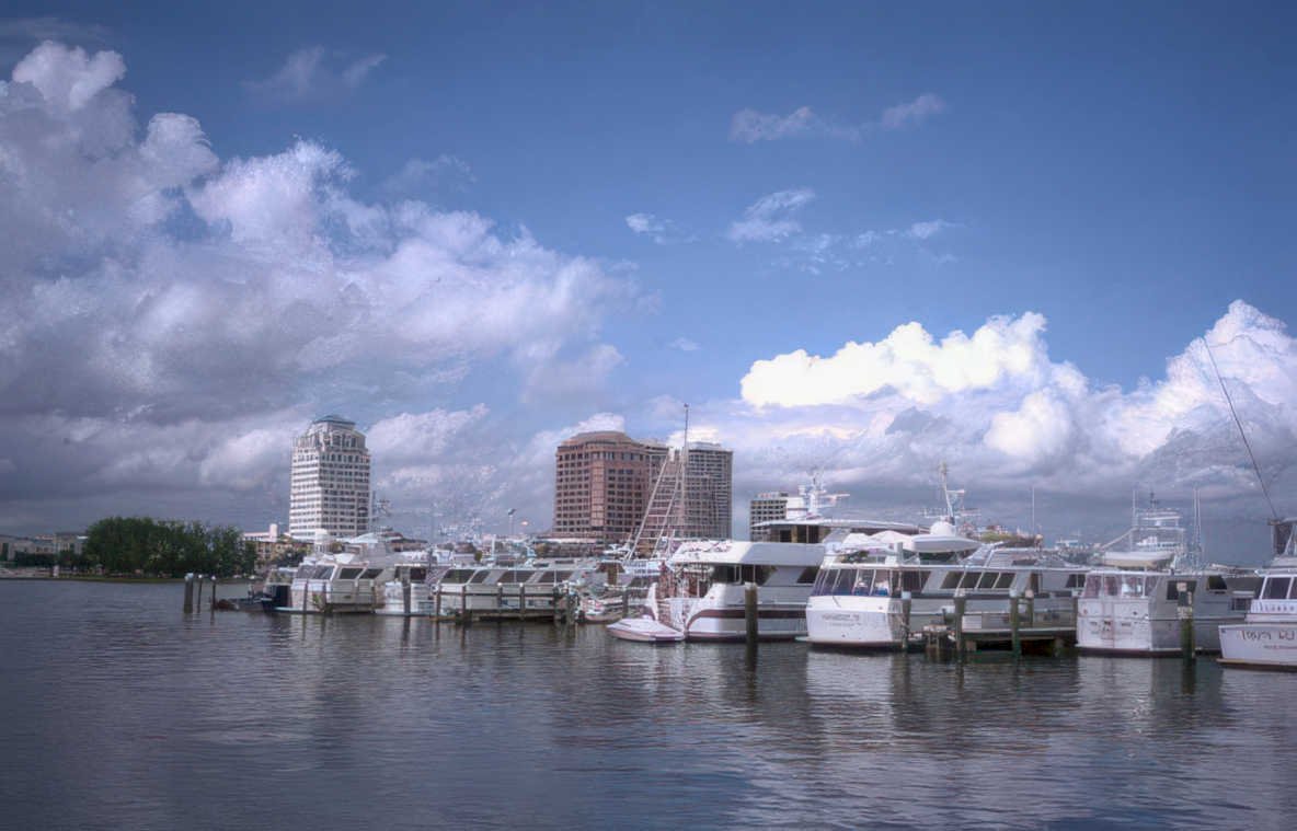waterfront yachts skyline Vintage A4 Photo Print