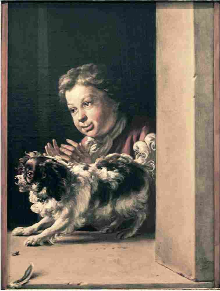 weenj Child and Dog in a Sham Window Art A4 Photo Print