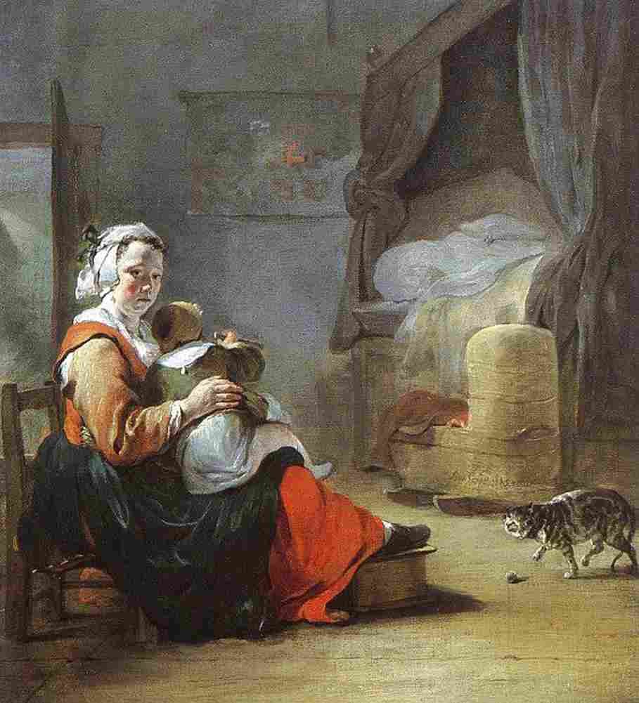 weenpap Mother and Child with Cat Art A4 Photo Print