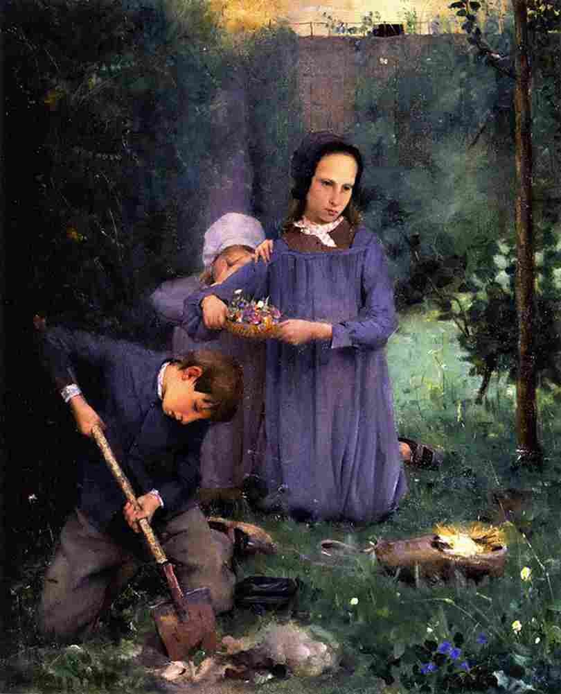 weir Children Burying a Bird Art A4 Photo Print
