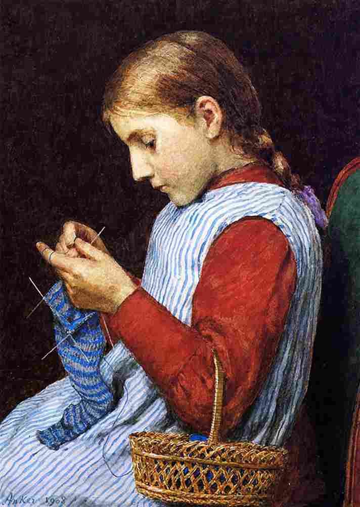 weir Girl Knitting Art A4 Photo Print