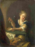 werff Girl blowing bubbles behind a vanitas still life Art A4 Photo Print