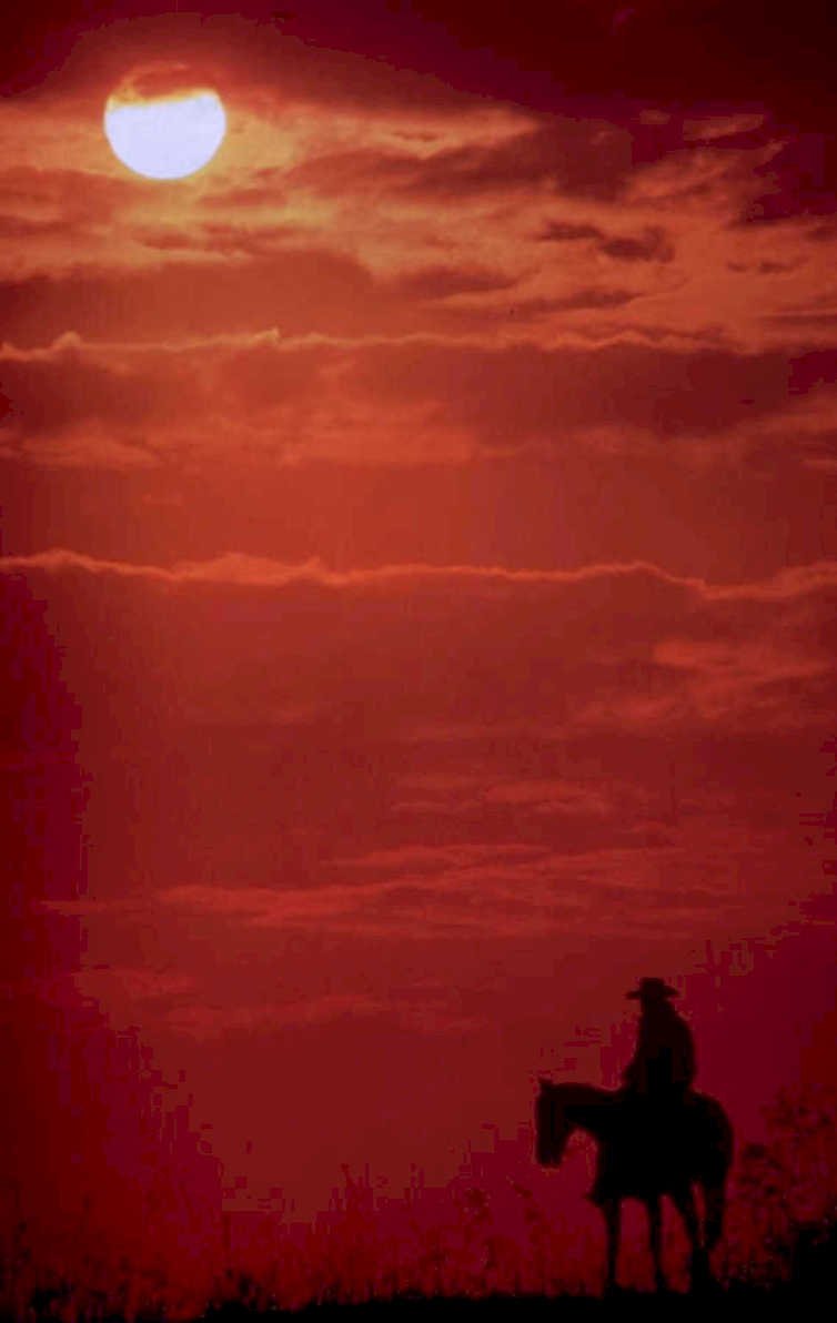 western rider sunset 1980s 1990s A4 Photo Print