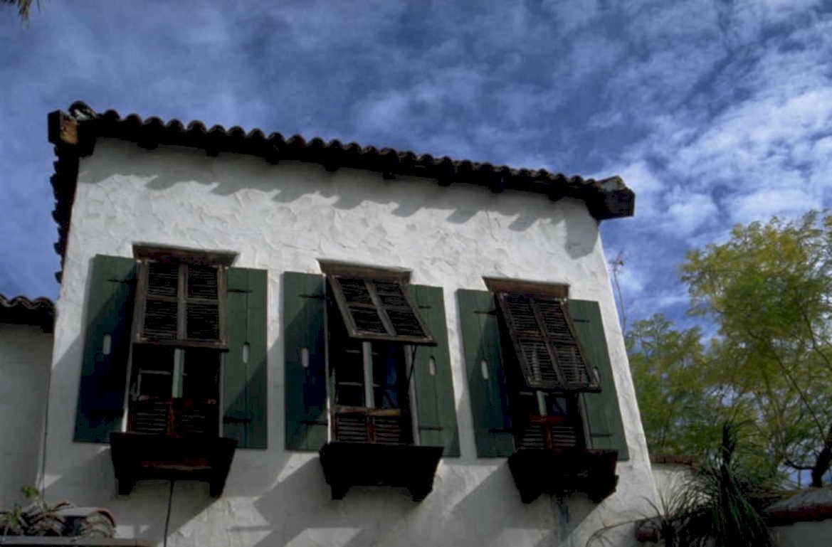 white stucco building 1980s 1990s A4 Photo Print