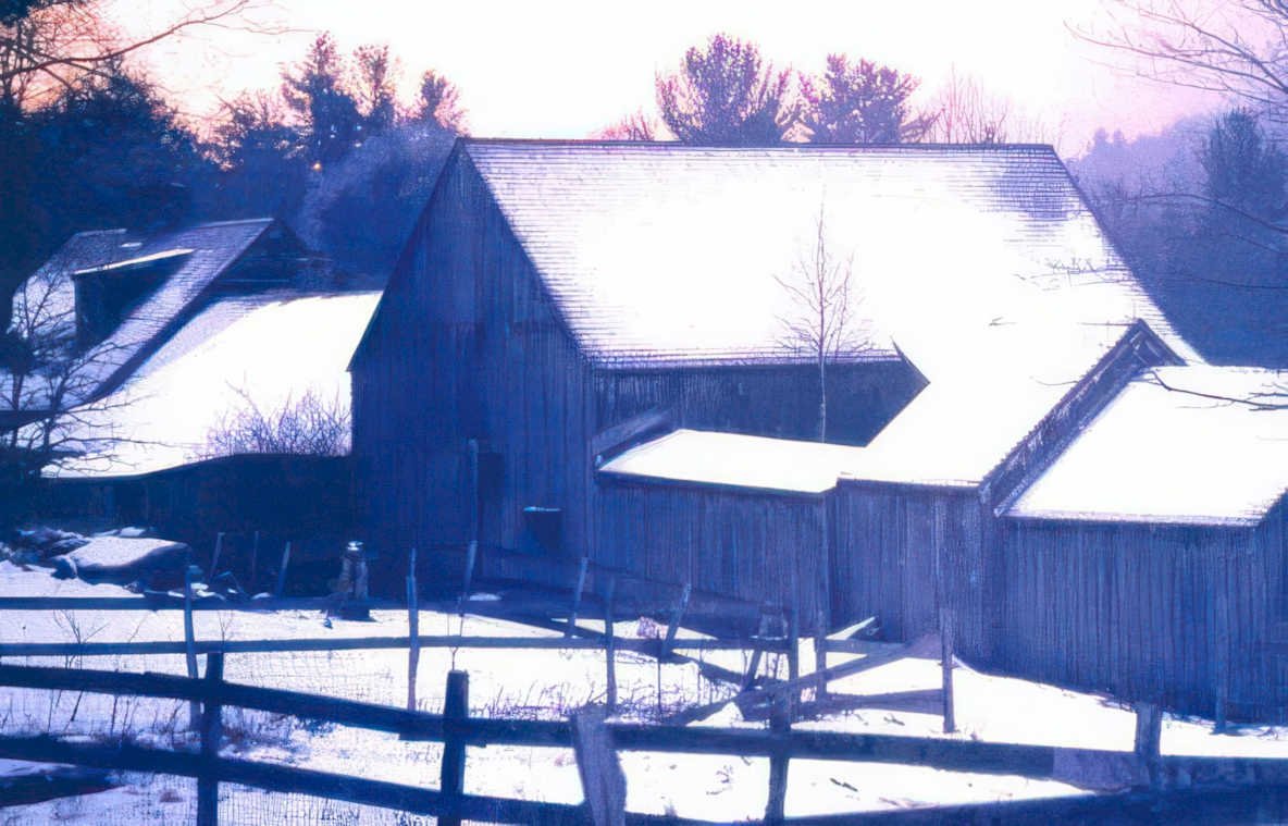 winter barn landscape Vintage A4 Photo Print