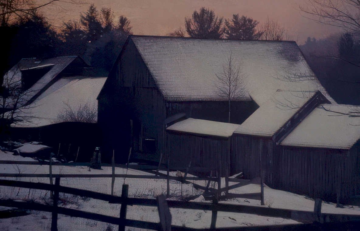 winter barn scene Vintage A4 Photo Print