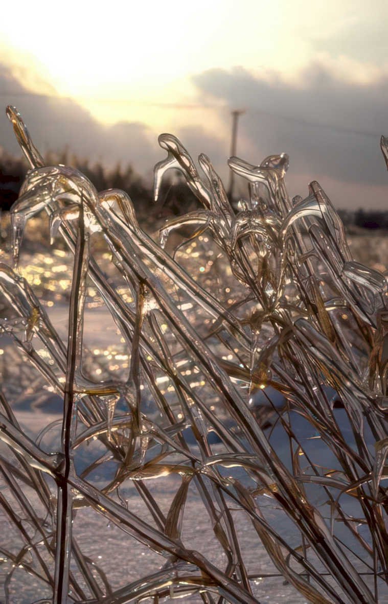 winter cattails ice Vintage A4 Photo Print