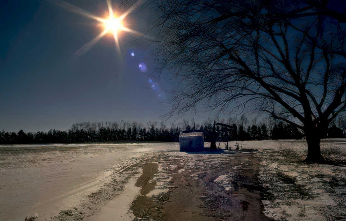 winter landscape road Vintage A4 Photo Print