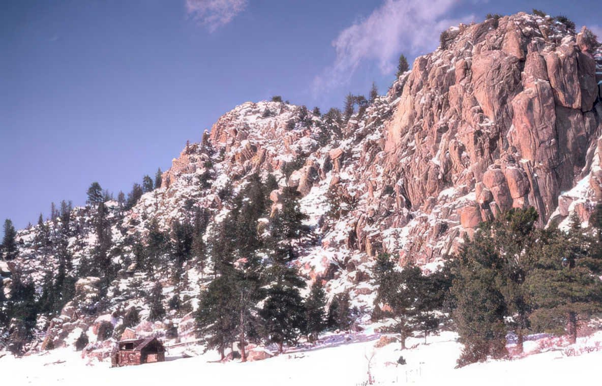 winter mountain cabin Vintage A4 Photo Print