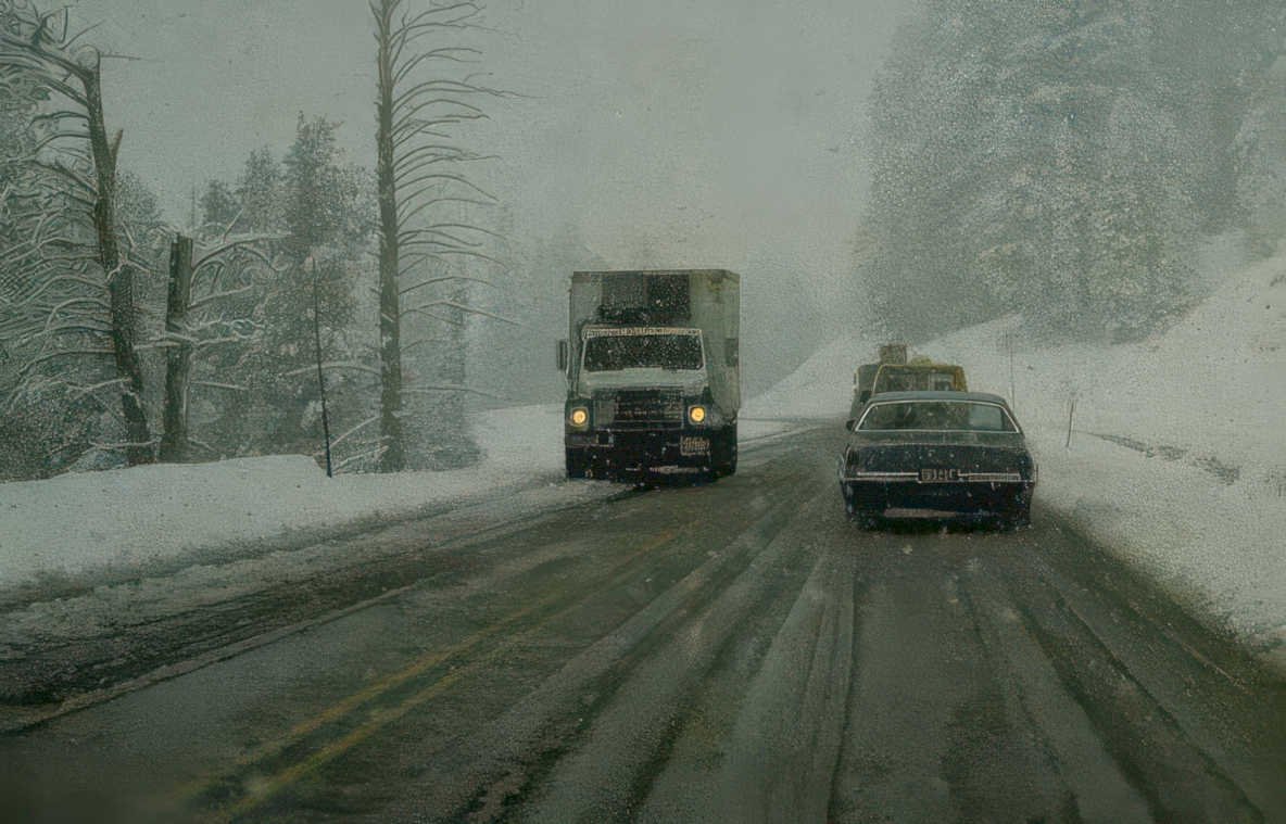 winter road truck Vintage A4 Photo Print