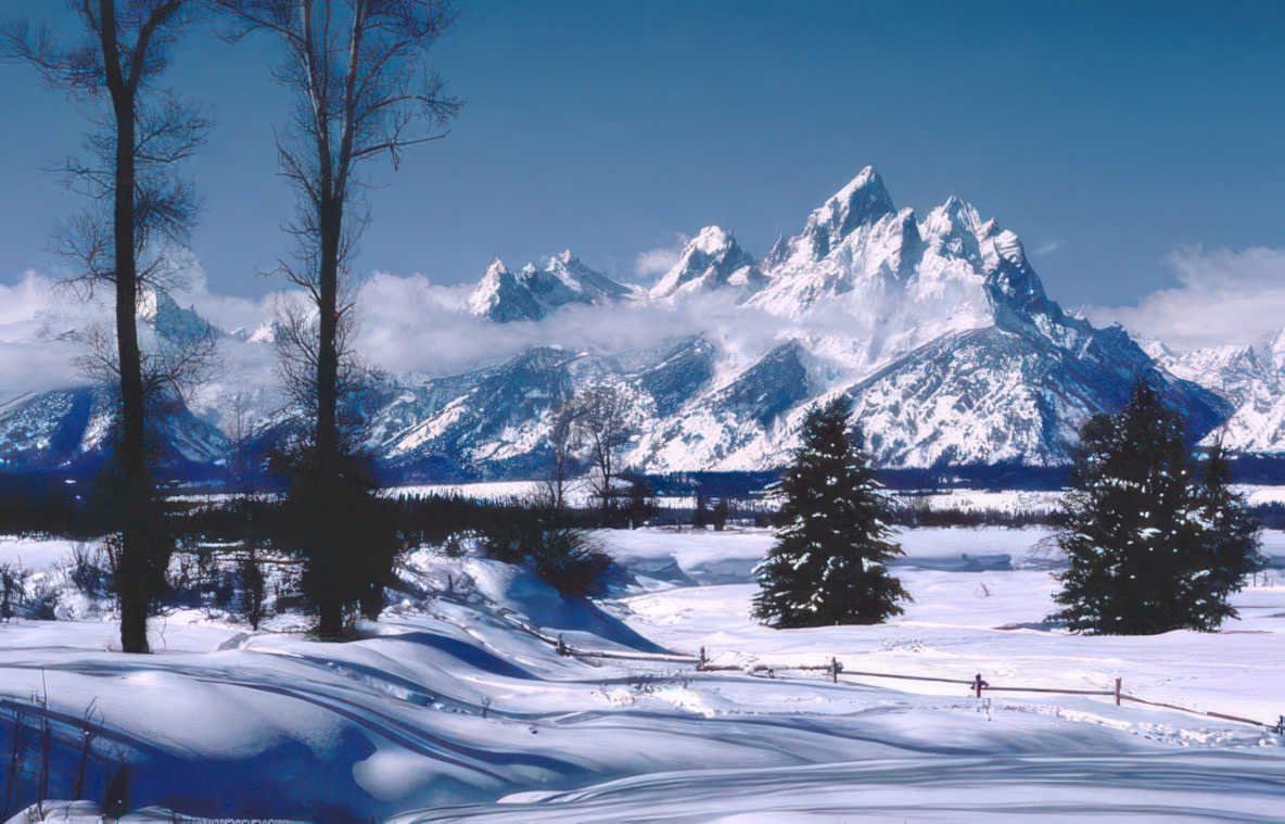 winter teton mountains Vintage A4 Photo Print