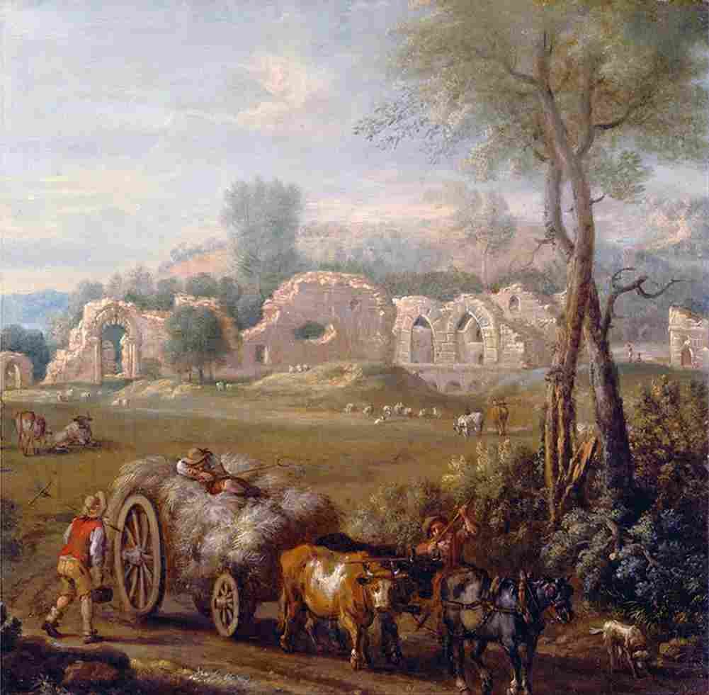 woo Haycart Passing a Ruined Abbey Art A4 Photo Print