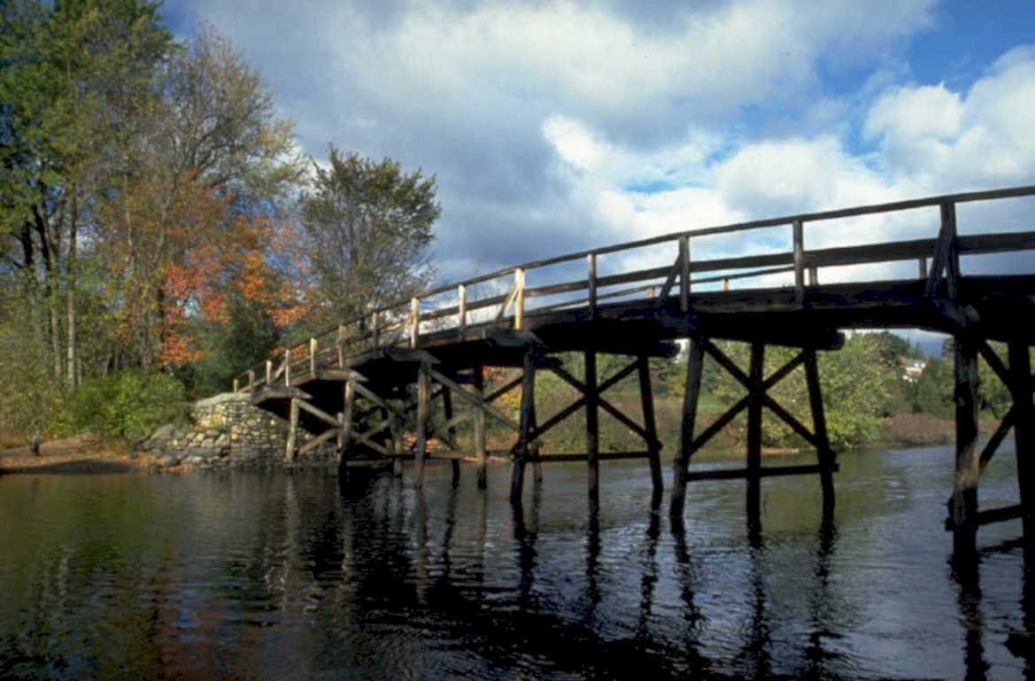 wooden bridge autumn 1980s 1990s A4 Photo Print