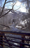 wooden bridge winter 1980s 1990s A4 Photo Print
