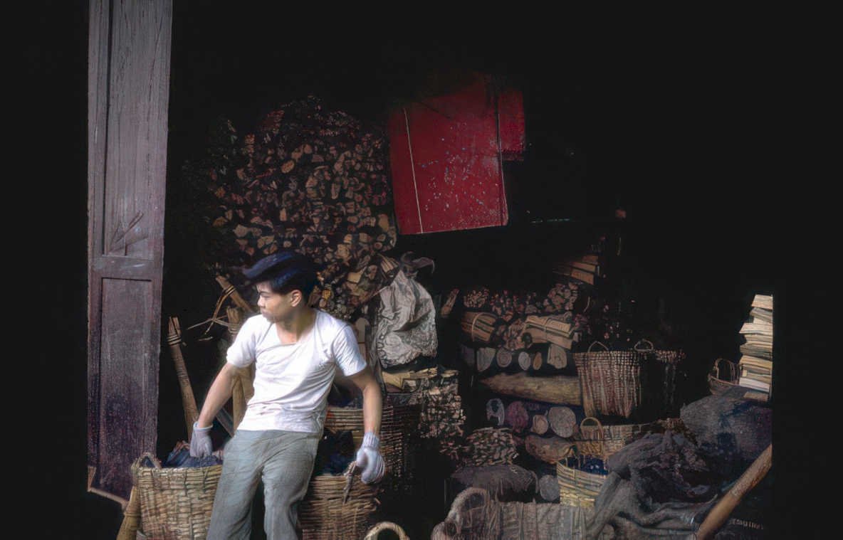 woodpile storage scene Vintage A4 Photo Print