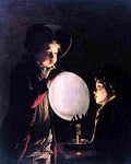 wright of derby Two Boys Blowing a bladder by candlelight Art A4 Photo Print