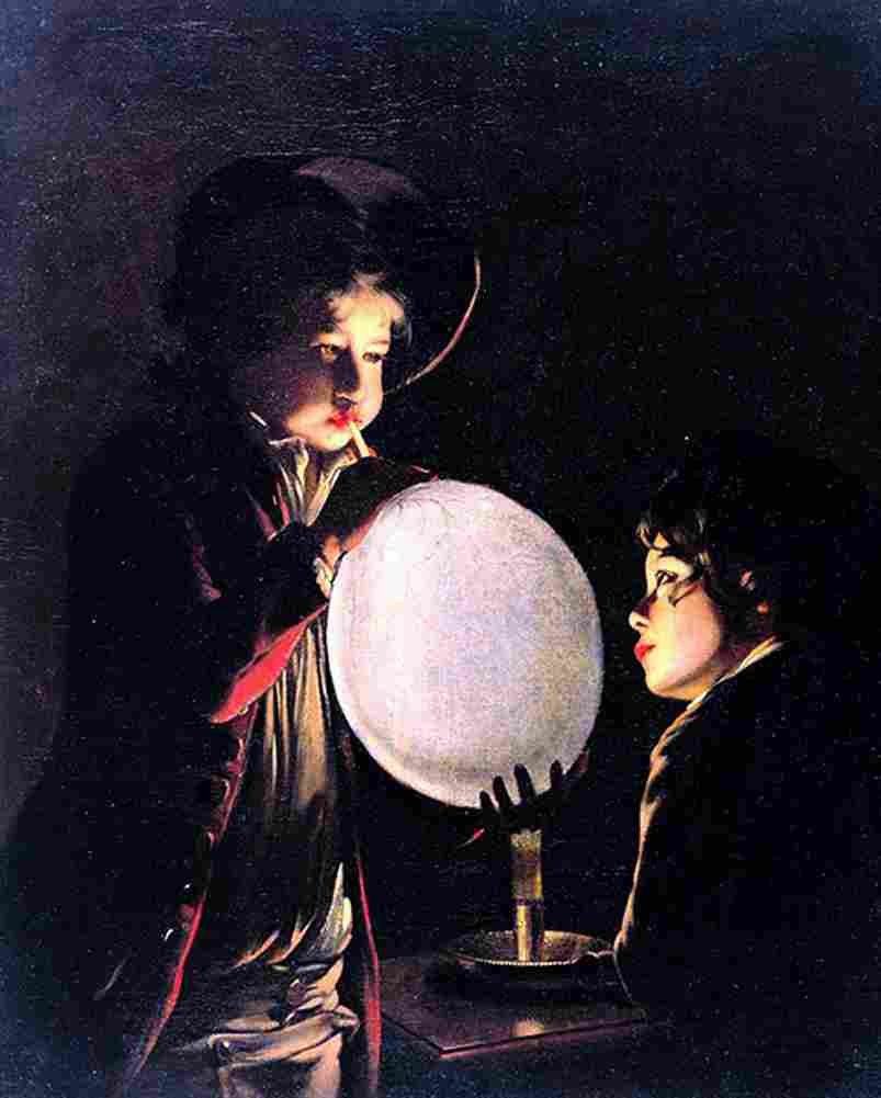 wright of derby Two Boys Blowing a bladder by candlelight Art A4 Photo Print