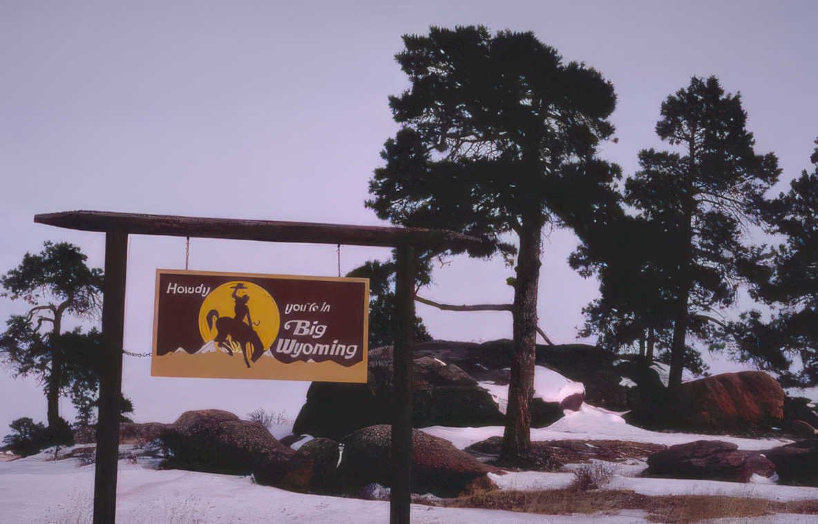 wyoming welcome sign Vintage A4 Photo Print
