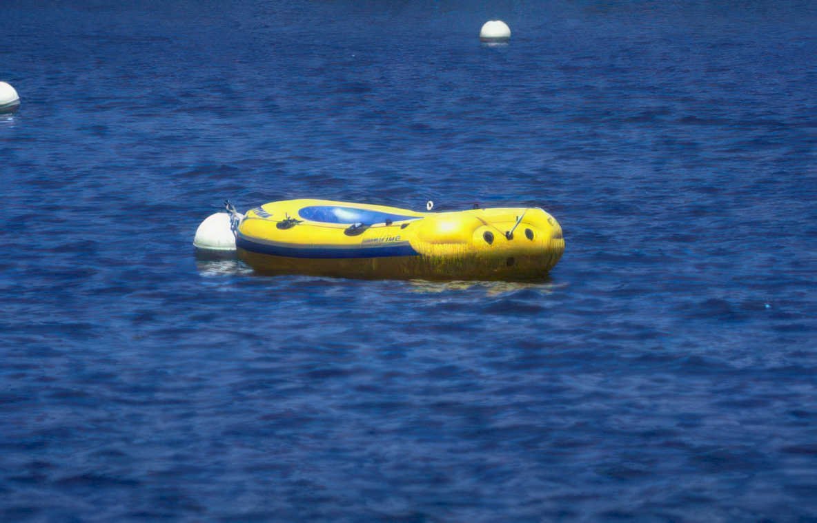 yellow boat lake Vintage A4 Photo Print