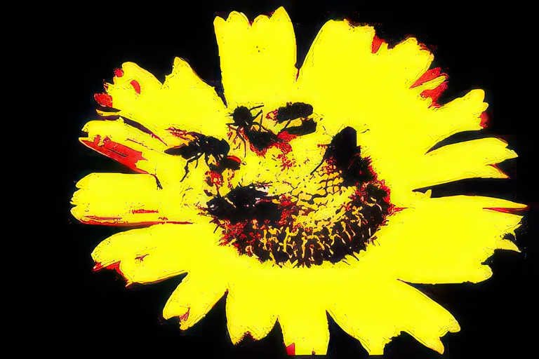 yellow daisy flies Vintage A4 Photo Print
