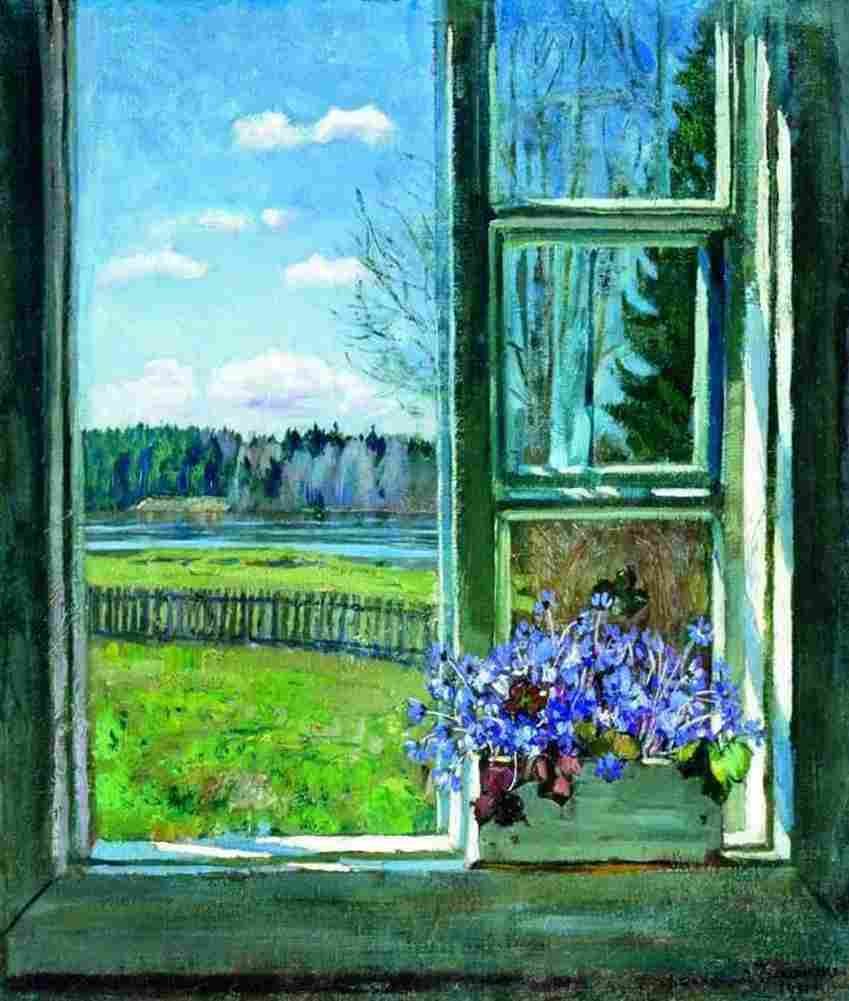 zukowski window with violets Art A4 Photo Print